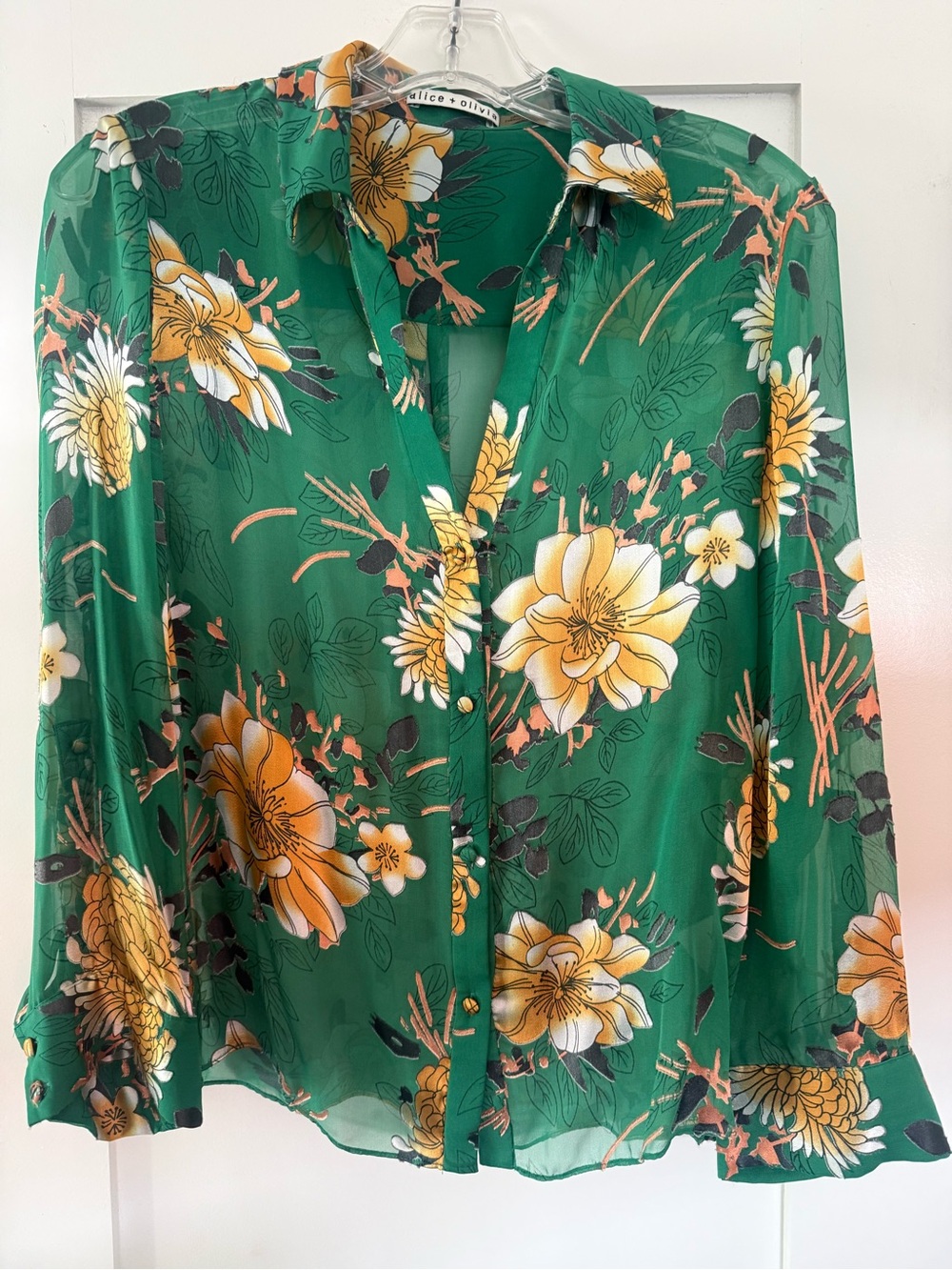Alice + Olivia Emerald Green Floral Button-Down Shirt